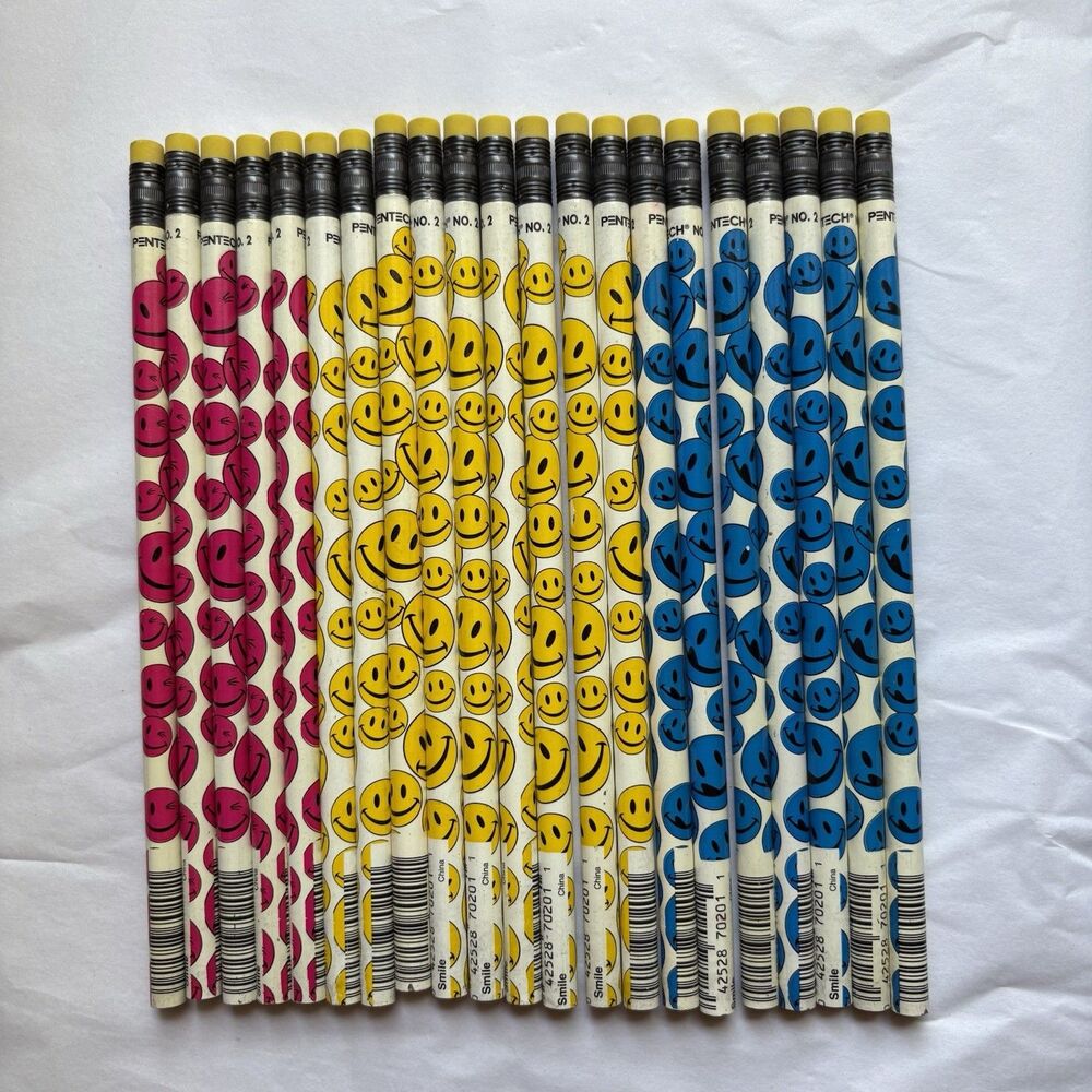 Vintage Smiley Face Pencils Lot of 21 Unsharpened Pentech No. 2